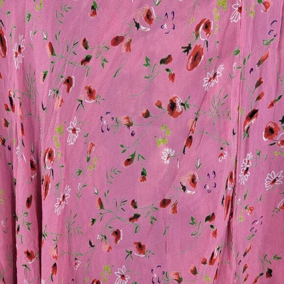 Vintage Reversible Floral Maxi Skirt M Black Pink Ditzy Ruffle Rayon India Boho - Picture 3 of 16